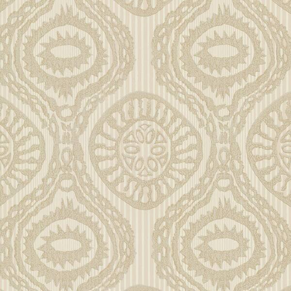 Brewster Marrakech Beige Medallion Stripe Paper Strippable Roll (Covers 56.4 sq. ft.)