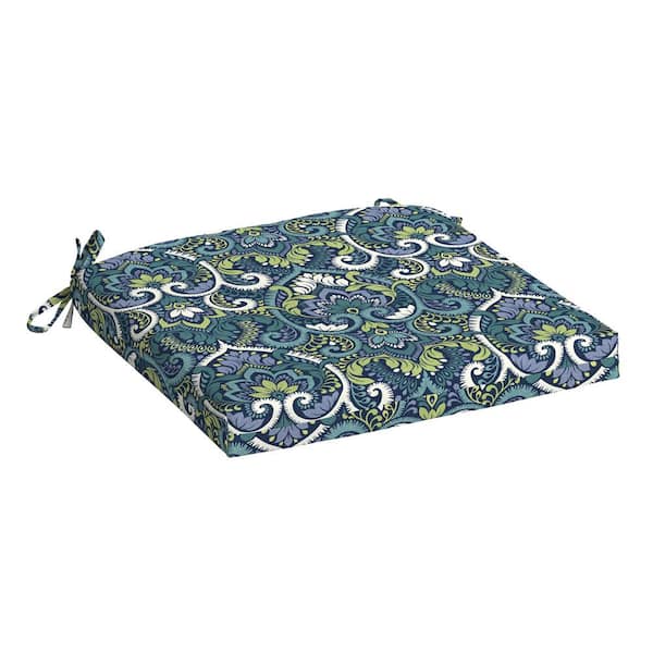 ARDEN 19 in x 18 in Sapphire Aurora Blue Damask Rectangle Outdoor Seat Pad