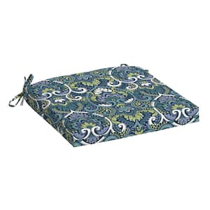 19 in x 18 in Sapphire Aurora Blue Damask Rectangle Outdoor Seat Pad