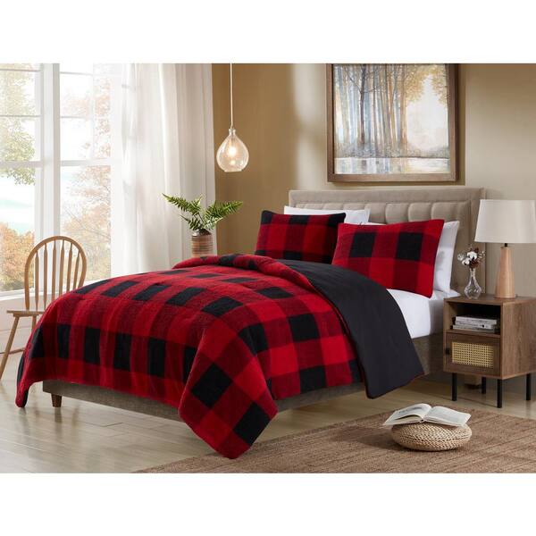 2 Piece Red Black Plaid Microfiber Twin, Red And Black Plaid Twin Bedding