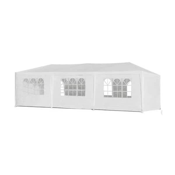 Amucolo 10 ft. x 30 ft. White Outdoor Portable Folding Wedding Party Pop Up Canopy Tent with 8 Removable Sidewalls and Carry Bag