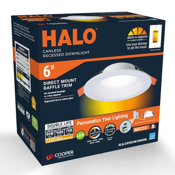 RL 6 in. Canless Recessed LED Downlight, 900/1200lm, 5CCT, D2W, 120V, DM