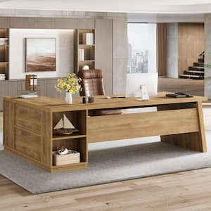 FUFU&GAGA 78.7 in. Rectangular Natural Engineered Wood 0-Drawer