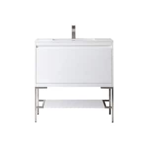 Milan 35.4 in. W x 18.1 in. D x 36 in. H Bathroom Vanity in Glossy White with Glossy White Composite Top