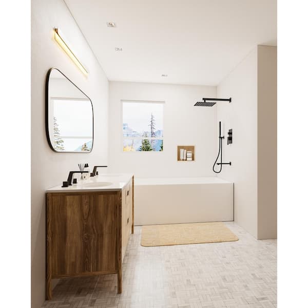 10 in. Square Rainfall Double Handles 3-Spray Tub and Shower Faucet 2.5 GPM in Matte Black Valve Included