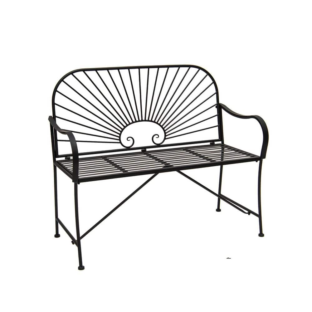 XBRAND 44 in. Black Iron Sun Patterned Curved Bench for 2