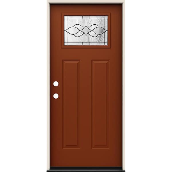 JELD-WEN 36 in. x 80 in. Right-Hand Craftsman Carillon Decorative Glass Mesa Red Steel Prehung Front Door