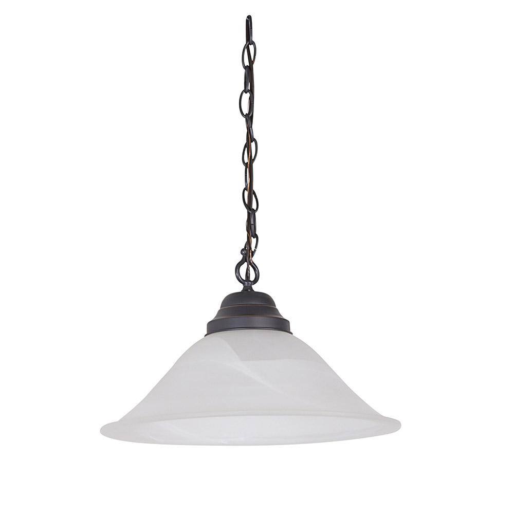 Mini Alabaster Glass & Oil-Rubbed Bronze Pendant Light