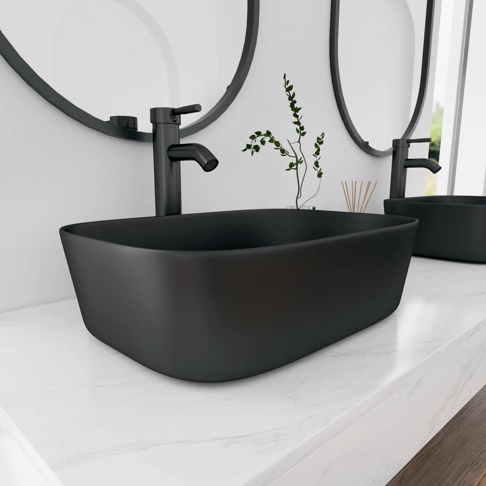 Salerno Matte Black Ceramic Rectangular Vessel Sink