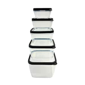 Nested Square 10-Piece Airtight Plastic Food Storage Container Set in Black