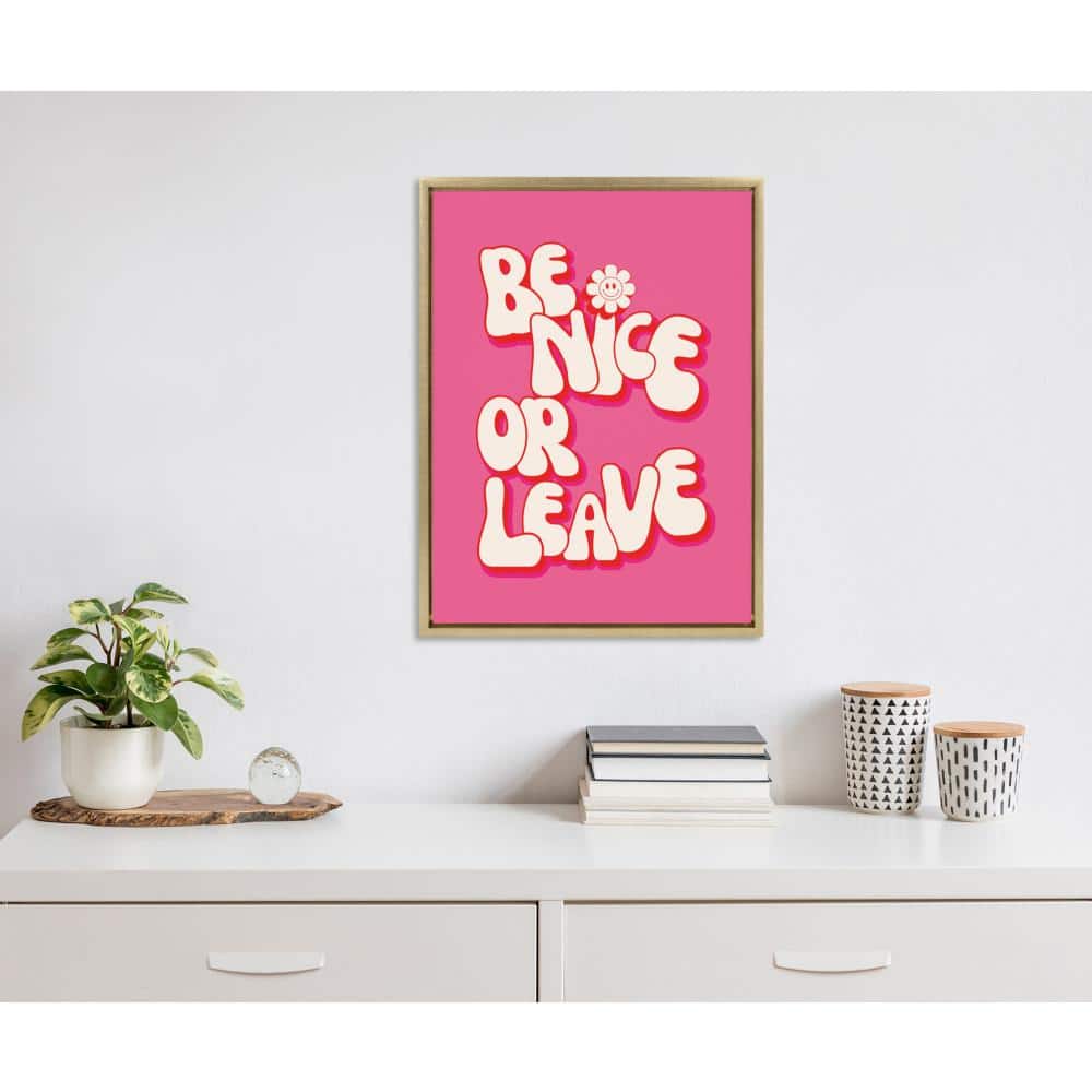 Bright Pink and Gold Framed Canvas Wall Art 18"x24"