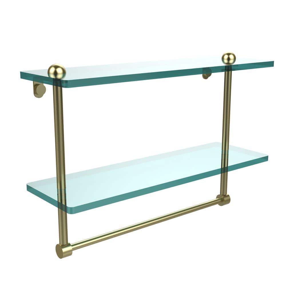 Allied Brass 16 in. L x 12 in. H x in. W 2-Tier Clear Glass Bathroom Shelf  with Towel Bar in Satin Brass RC-2/16TB-SBR The Home Depot