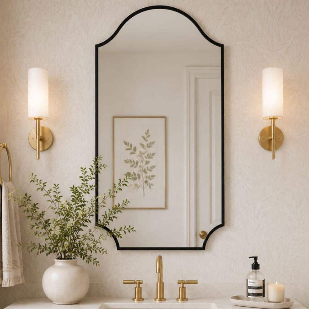 Airius 24 in. W x 40 in. H Arched stainless Steel Framed Wall Mounted Bathroom Vanity Mirror in Matt Black price history on PriceWatchPro