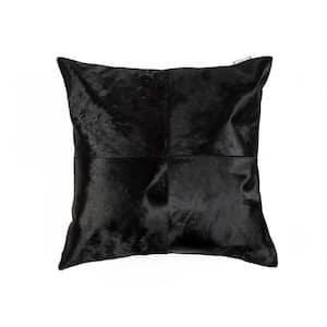 Josephine Black Solid Color 18 in. x 18 in. Cowhide Throw Pillow