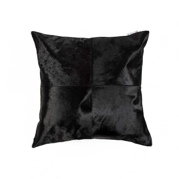 HomeRoots Josephine Black Solid Color 18 in. x 18 in. Cowhide Throw Pillow