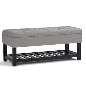Saxon 44 in. Wide Transitional Rectangle Storage Ottoman Bench in Dove Grey Linen Look Fabric