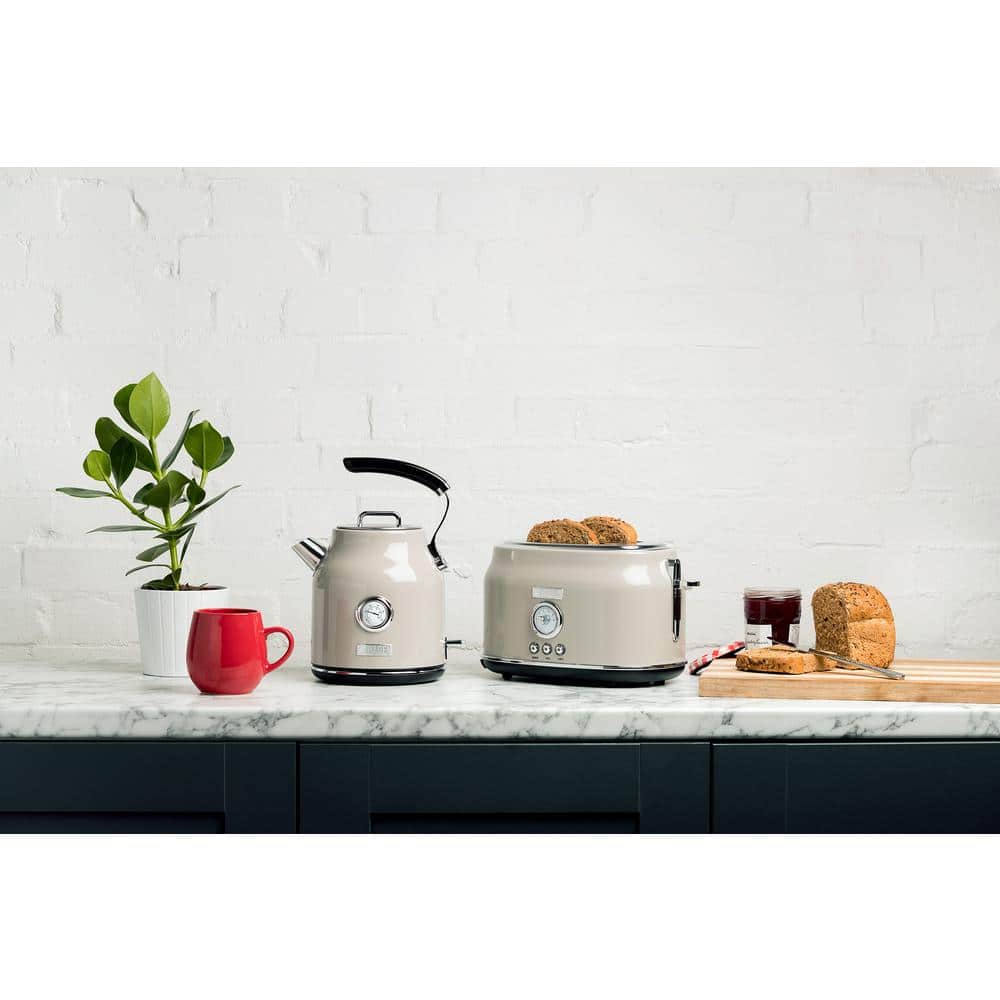 Putty Beige Stainless Steel Electric Kettle with Temperature Gauge