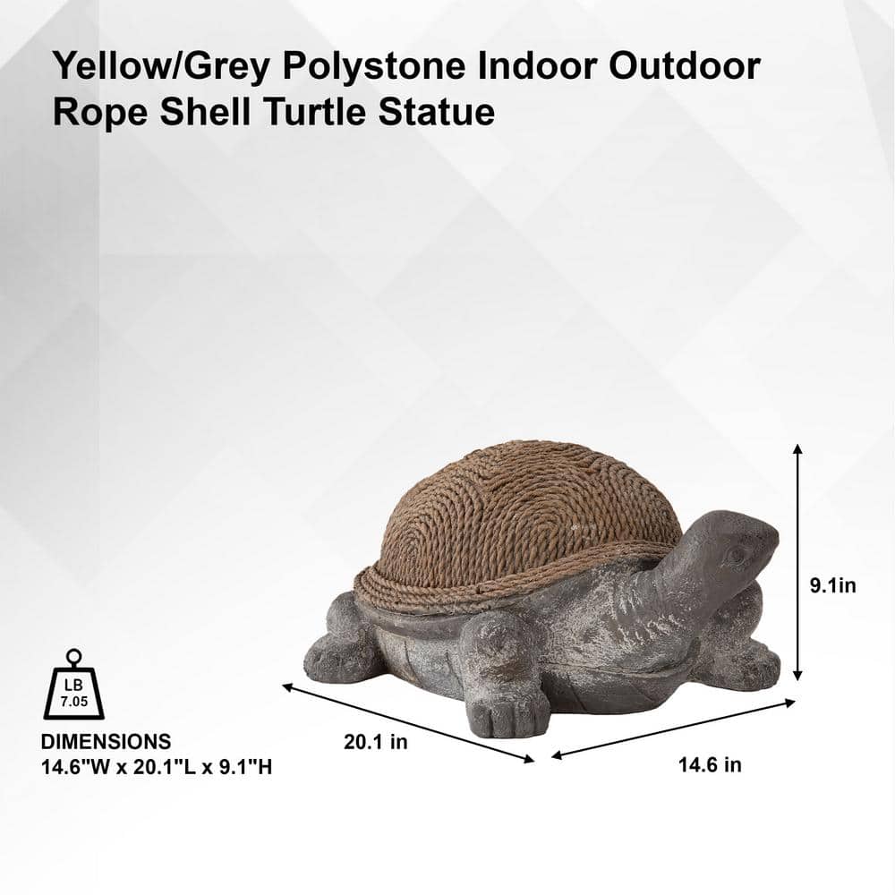 20.1" Gray and Brown Polystone Rope Shell Turtle Statue