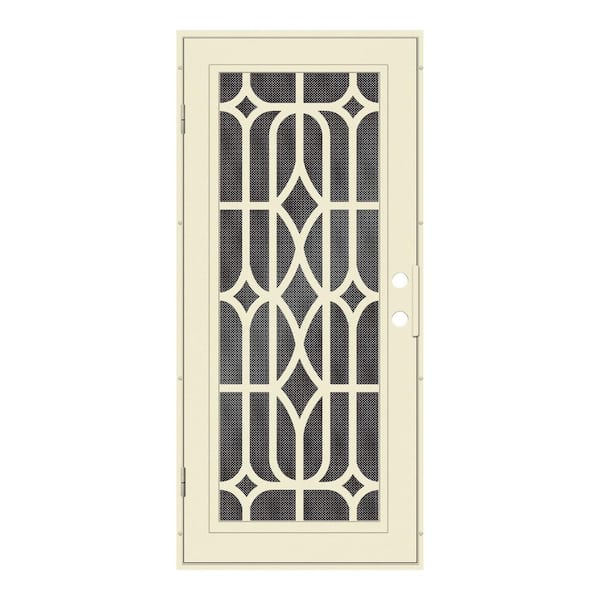 Unique Home Designs 30 in. x 80 in. Essex Beige Hammer Right-Hand Surface Mount Security Door with Black Perforated Metal Screen