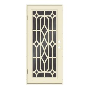 32 in. x 80 in. Essex Beige Hammer Right-Hand Surface Mount Security Door with Black Perforated Metal Screen