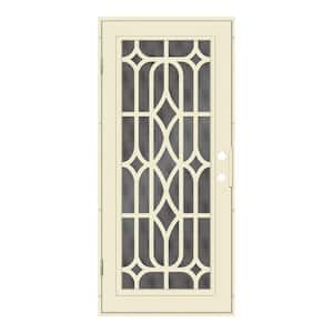 Essex 30 in. x 80 in. Right-Hand Outswing Beige Aluminum Security Door with Black Perforated Metal Screen