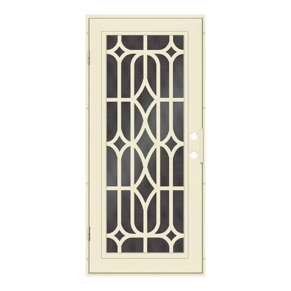 Unique Home Designs Essex 30 in. x 80 in. Right-Hand Outswing Beige Aluminum Security Door with Black Perforated Metal Screen