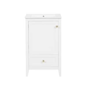 20 in. W x 18.3 in. D x 34 in. H Single Sink Freestanding Bath Vanity in White with White Ceramic Top and Storage