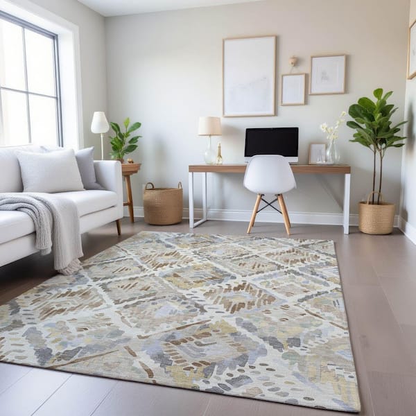 Mayfield Premium Machine Washable Abstract AMF1326 Ivory 9 ft. x 12 ft. Area Rug