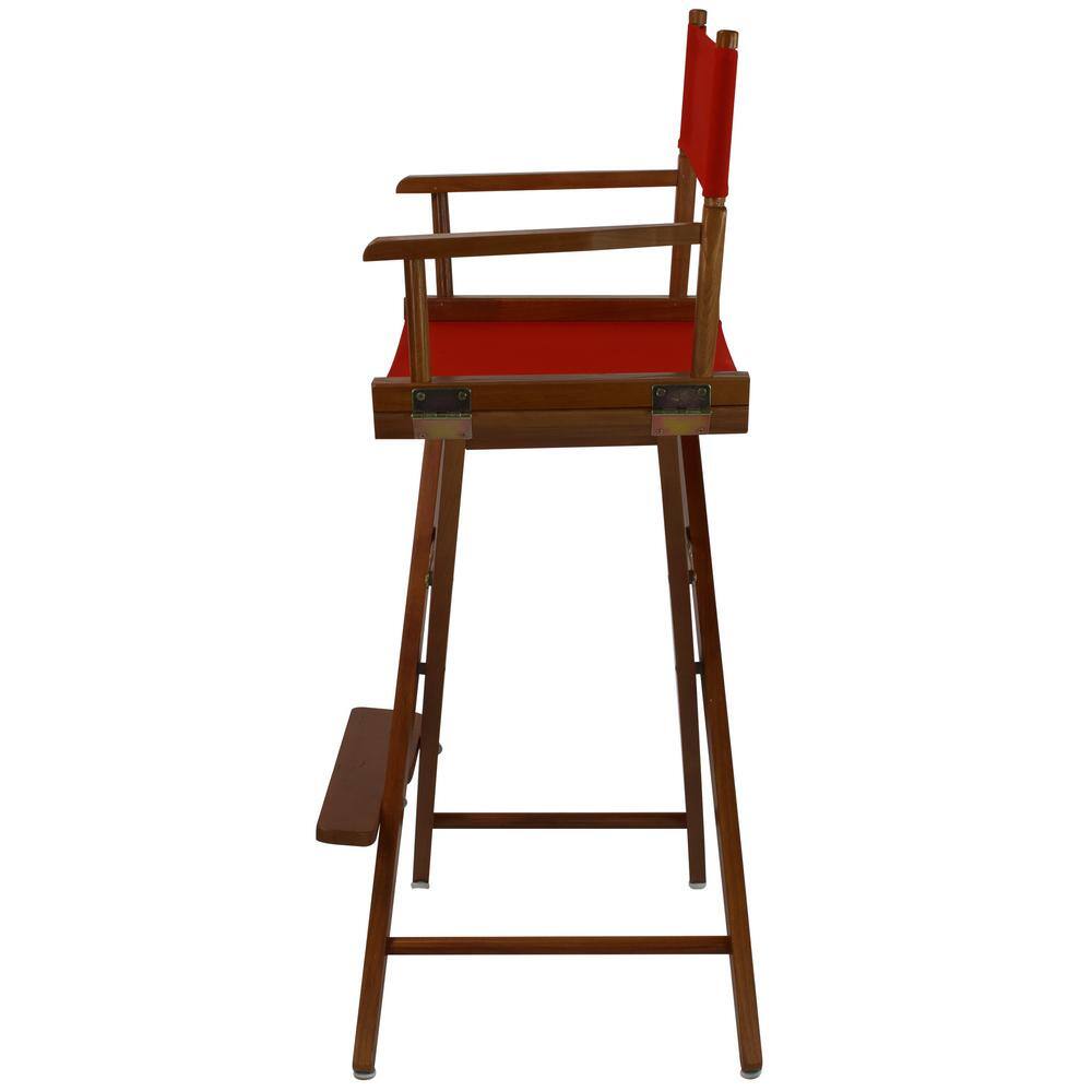 Extra-Wide Red Canvas and Oak Bar Height Director's Chair