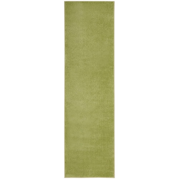 Nourison Essentials 2 ft. x 8 ft. Green Kitchen Runner Solid Contemporary Indoor/Outdoor Patio Area Rug