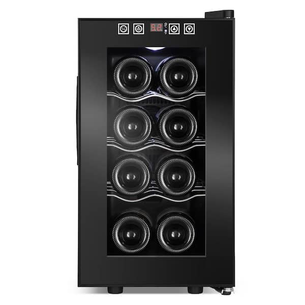 10.2 in. Black Freestanding Beverage Center 8-Bottle Wine Cooler with Adjustable Stainless Steel Wire Shelves