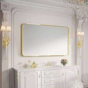 60 in. W x 36 in. H Rectangular Aluminum Framed Wall Bathroom Vanity Mirror in Gold