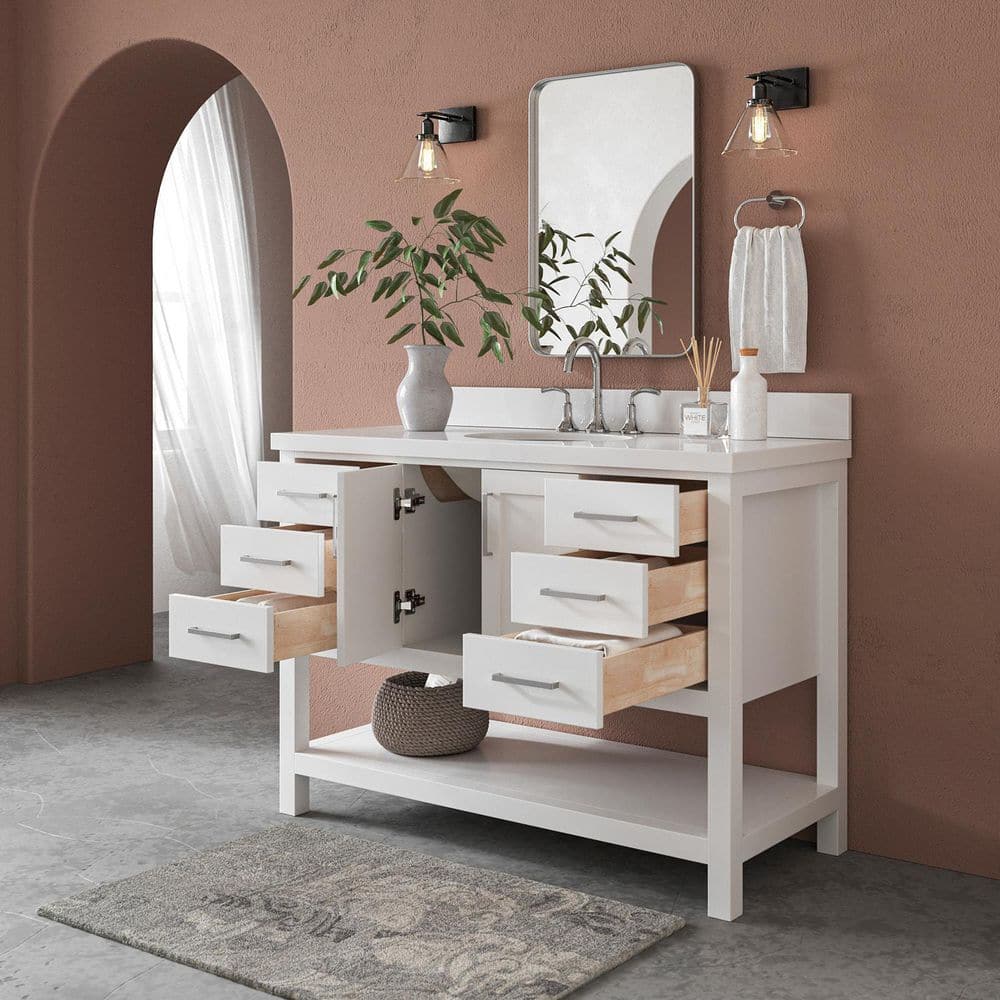 Magnolia 49" White Solid Wood Single Bathroom Vanity with Quartz Top