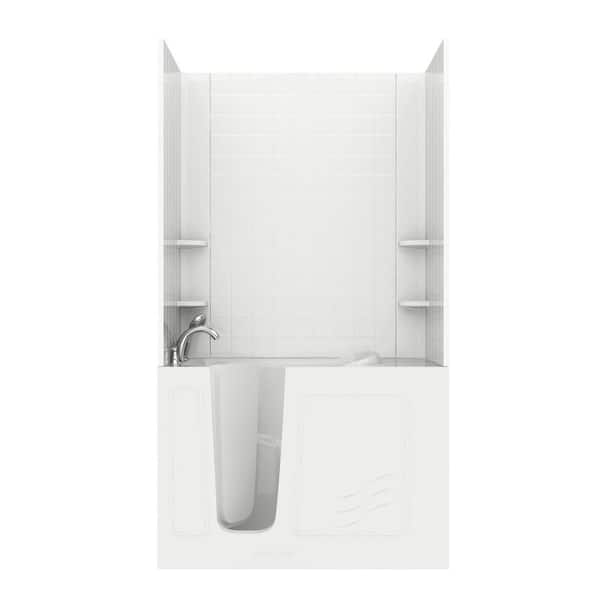 Universal Tubs Rampart Nova Heated 4.5 ft. Walk-in Whirlpool Bathtub with 4 in. Tile Easy Up Adhesive Wall Surround in White
