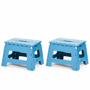 8.7 in. Blue Folding Step Stools with Non-Slip Surface and Portable Handle (Set of 2)