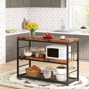 Bryauna Brown Kitchen Island with Storage Shelves Microwave Oven Stand