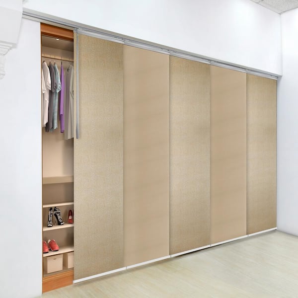 EMOH Beachy 58 in. - 110 in. W x 94 in. L Adjustable 5- Panel Satin Nickel Single Rail Panel Track with 23.5 in. Slates