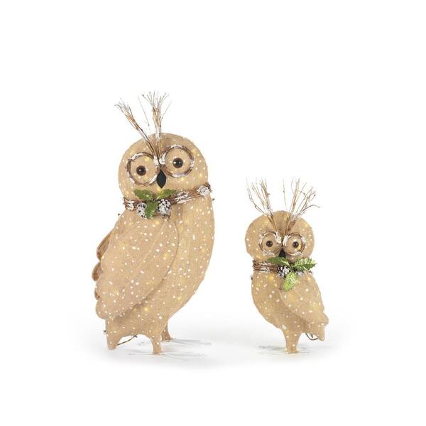 Home Accents Holiday Pre-Lit Burlap Owl Family (Set of 2)