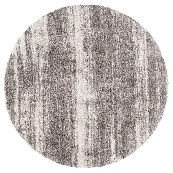 Hudson Shag 7 ft. x 7 ft. Ivory/Gray Marble Round Area Rug