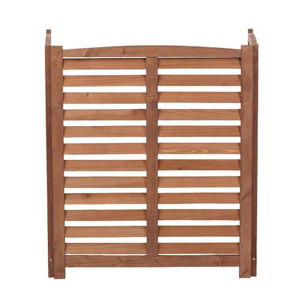 BTMWAY 38 in. Louver Brown Solid Wood Outdoor Garden Fence, 3 Panels Privacy Fence Screen to Hide Trash/Air Conditioner Fence