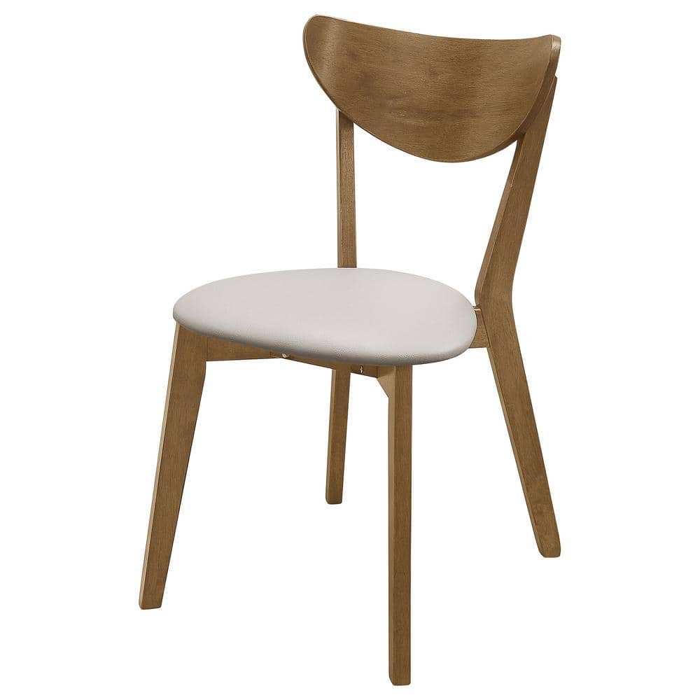 Beige Faux Leather Parsons Side Chair with Wood Accents