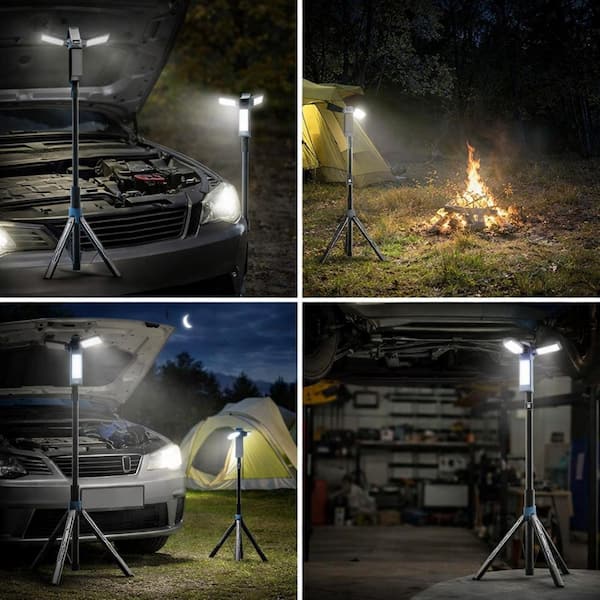 Portable 2200-Lumen LED Tripod Work Light Rechargeable Dimmable Camping Essentials Gear with Detachable Tripod, Black