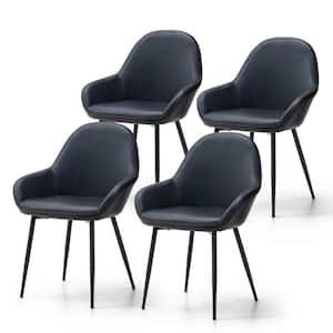 Set of 4 Mid-Century Modern Navy Blue Leatherette Dining Armchair