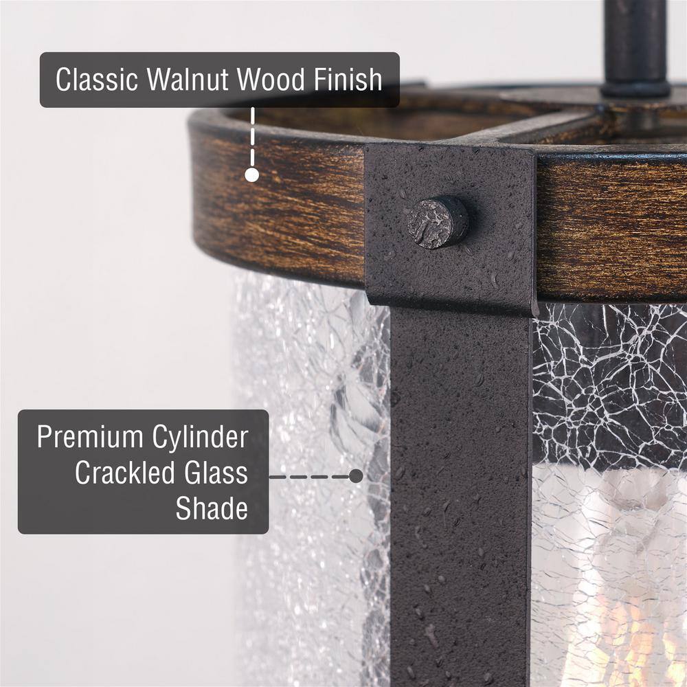 Hadley 9" Modern Farmhouse Crackled Glass Pendant Light, Textured Black