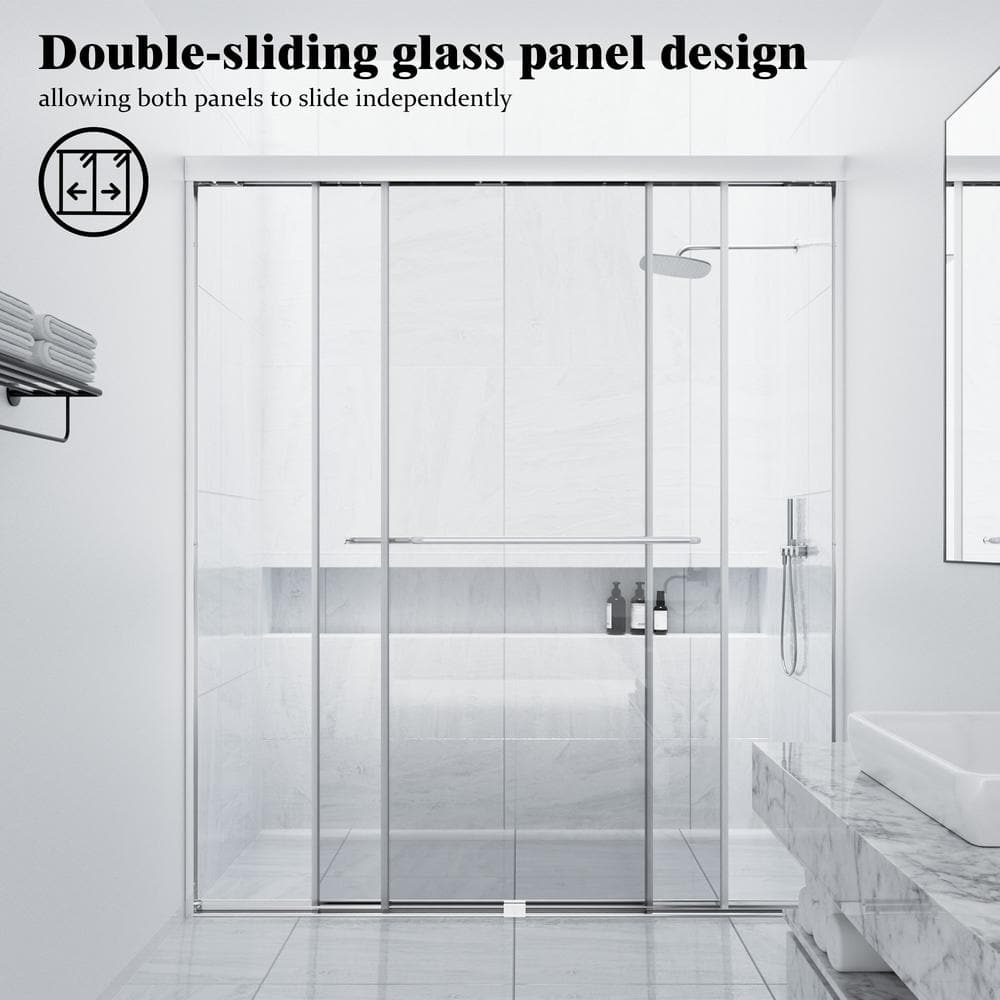 Chrome Framed Sliding Shower Door with Clear Tempered Glass