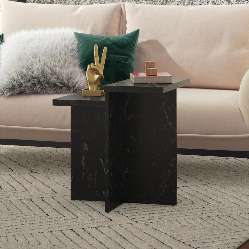 Brielle Black Faux Marble Rectangular Accent Table