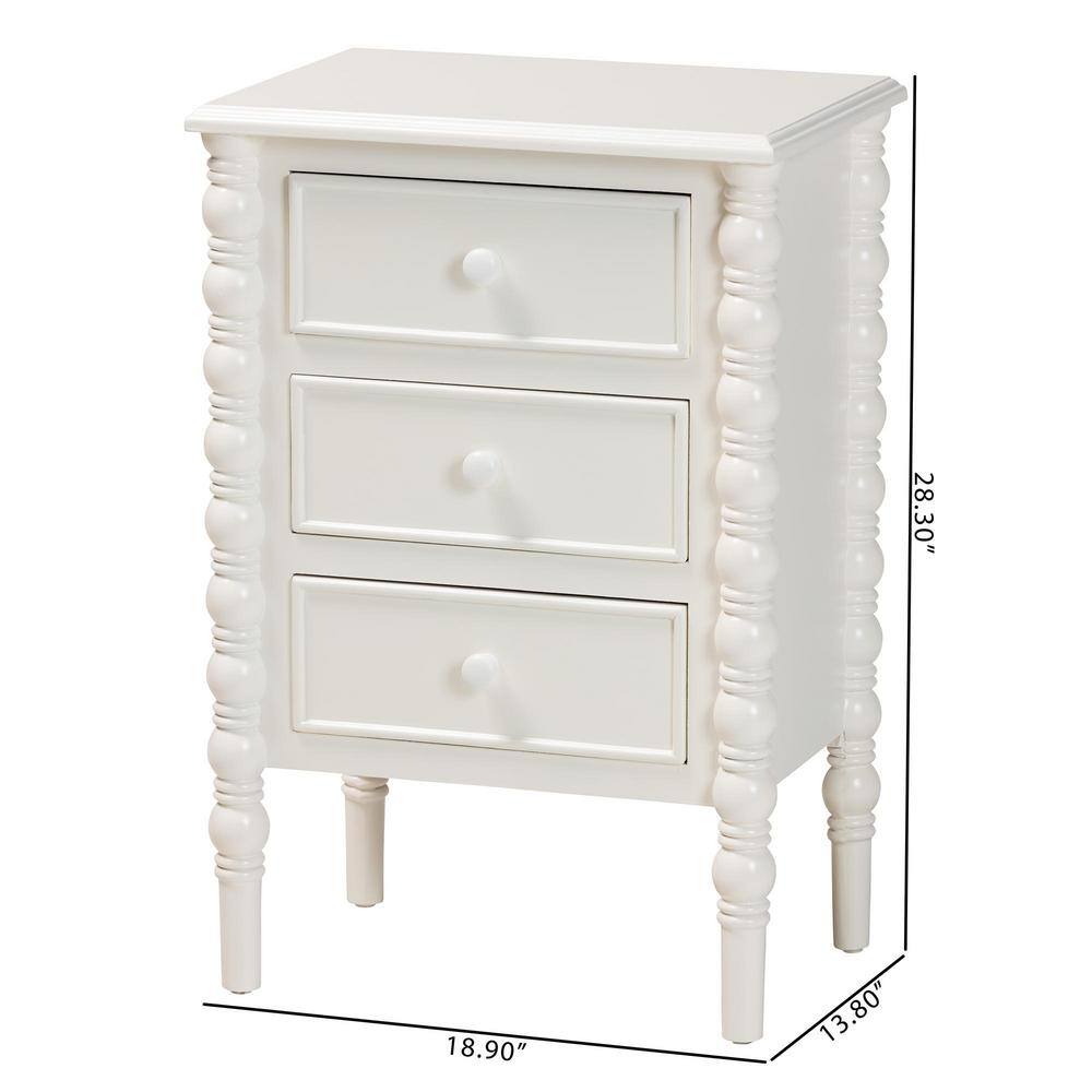 Malinda 18.9 in. White Rectangle Wood End Table with 3-Drawers - thumbnail 10