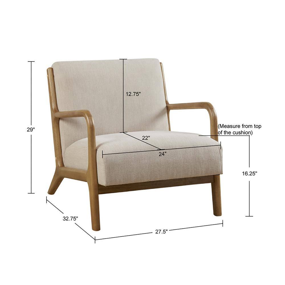 Cream Upholstered Wood Frame Mid-Century Accent Chair