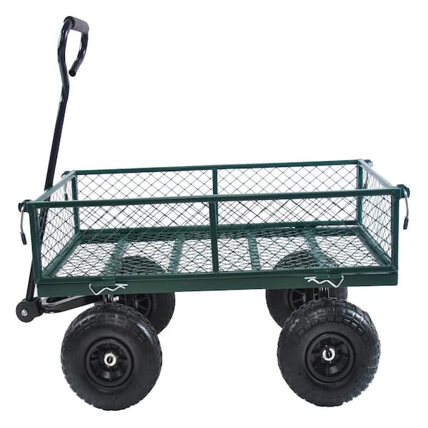 Boosicavelly 4.86 cu. ft. Green Metal Wagon Cart Garden Cart Trucks Make It Easier to Transport Firewood