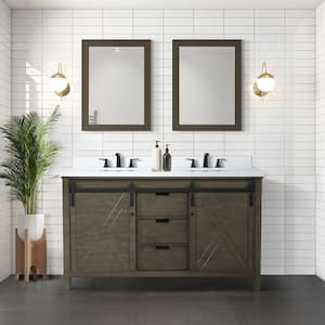 Marsyas 60 in W x 22 in D Rustic Brown Double Bath Vanity, Cultured Marble Countertop and 24 in Mirrors